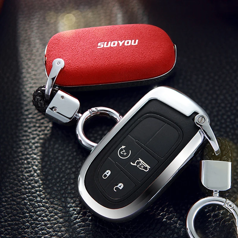

Genuine Leather Galvanized Alloy Car Key Case Cover For Jeep Renegade 2014 2015 Grand Cherokee Chrysler 300C Wrangler Renegade