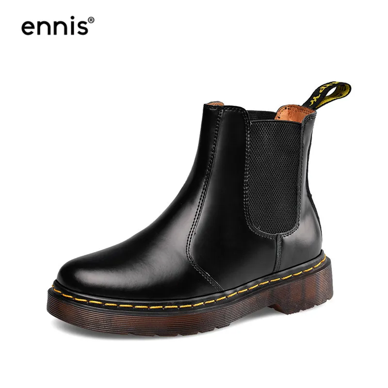 

ENNIS 2019 Black Chelsea Boots Women Genuine Leather Boots Platform Shoes Round Toe Flat Ankle Boots Autumn Winter Fashion A964