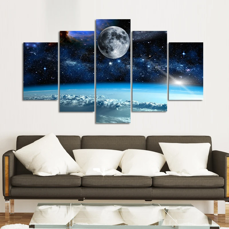 5 панелей без рамки Wal Art космическая Вселенная пейзаж Масляные картины печать на холсте настенное искусство художественные картины Домашний декор