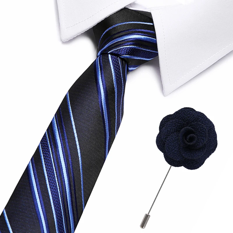 2 шт.. Повседневные шелковые галстуки и булавка набор Цветочные полосатые тонкие галстуки для мужчин 7,5 см коричневый галстук серый Тощий