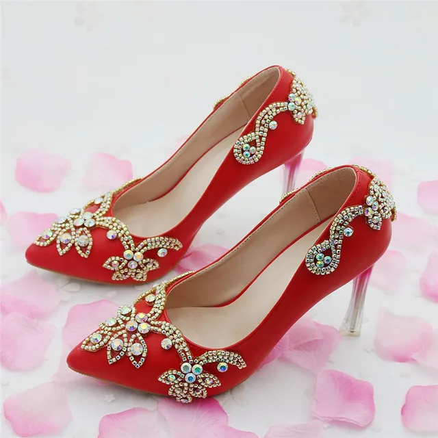 Droom Trouwschoenen Mooie Bruid Hoge Hak Handgemaakte Shine Diamond  Decoratie Rode Schoenen Extreme Hoge Hakken Lady Gift van Liefde -  AliExpress Schoenen