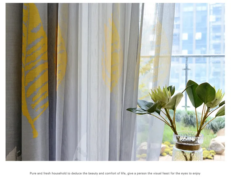 Современные занавески с изображением теней и листьев, занавески для спальни, отвесные занавески для гостиной, серые занавески, тюлевые занавески на окна P205D3