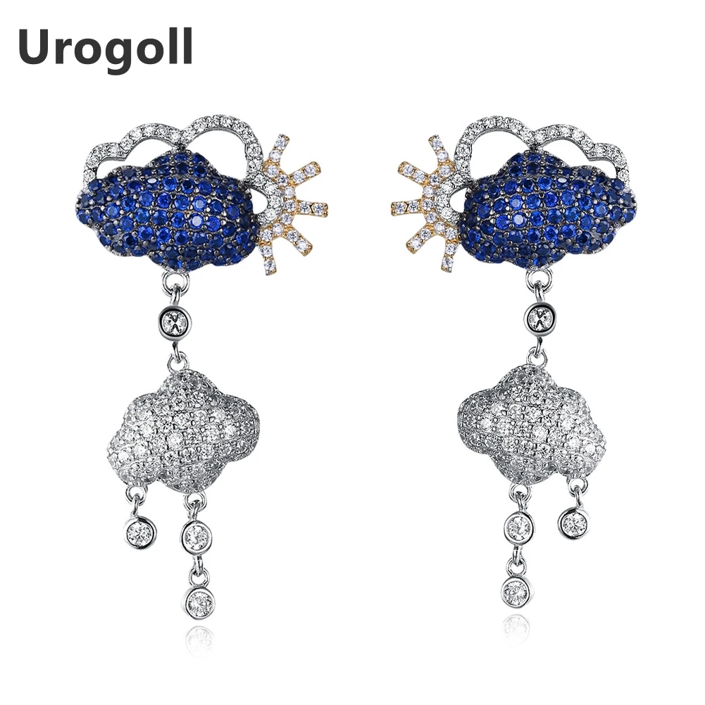 

Hot Sale Classic 925 Sterling Silver Sun Blue cloud Earrings With Clear CZ Female Women Fine Jewelry