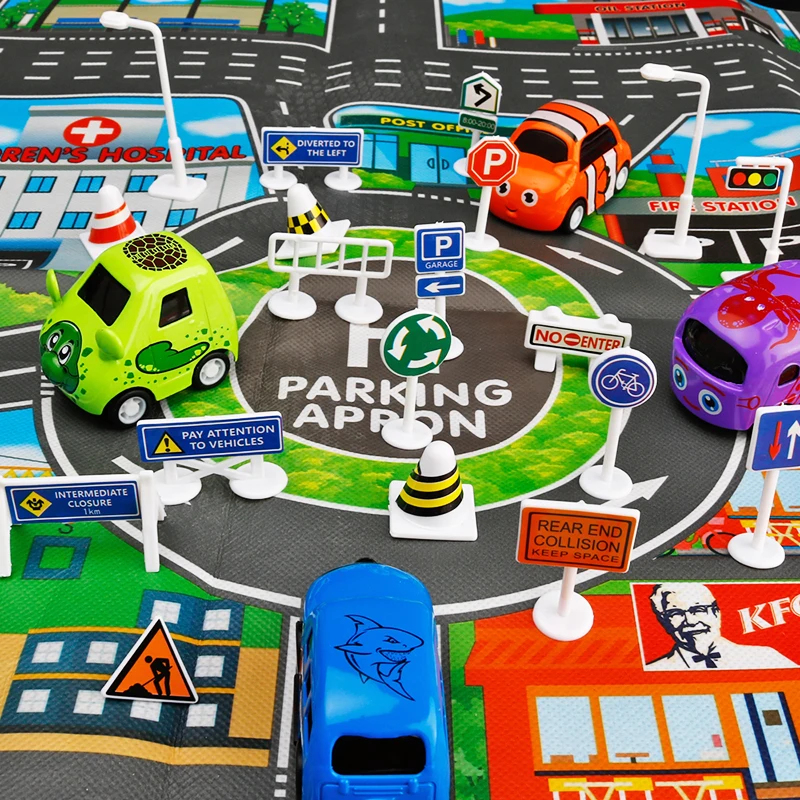 

Toy car 28 PCS DIY Traffic Signs Playset Accessories Traffic Road Signs for Children Play parking view Educational toys model