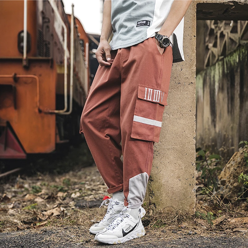 

New Style Western Stylish Color Patchwork Concise Letter Printed Men's Cargo Pencil Pants Autumn Male Casual Loose Full Trousers