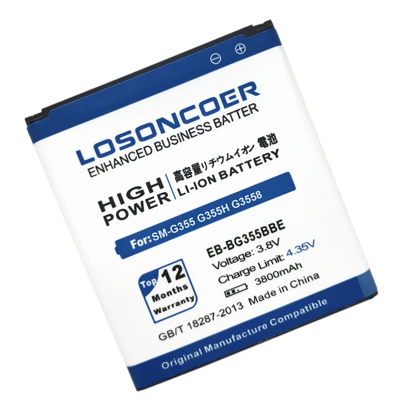 Losoncoer 3800 мА/ч, EB-BG355BBE Батарея для samsung Galaxy CORE 2 G355 Батарея G355H SM-G355 G3558 G3589W G3586V G3556D G3588V