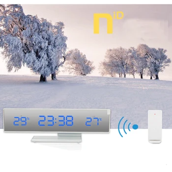 

Led Digital Alarm Clock Big mirror led display with indoor outdoor temperature Desktop Led Clock Home Decorative