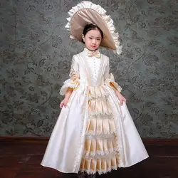 Детское средневековое платье принцессы шампанского с шапкой для девочек, сценический костюм, кружевное платье с цветочным принтом, платье