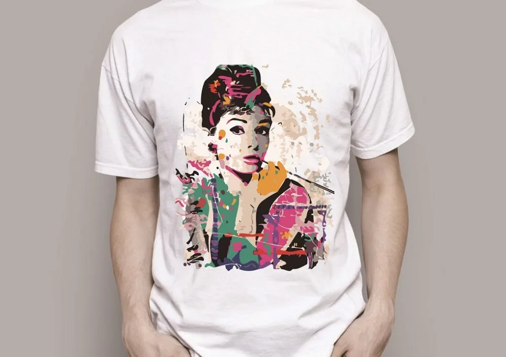 

Audrey Hepburn Figure DIY Digital Painting By Numbers on T-shirt Modern Fashion T-shirt Painting Special Gift DIY Present