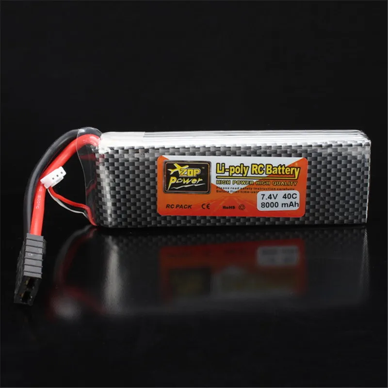 

2018 New Arrival Rechargeable ZOP Power 7.4V 8000mAh 2S 40C Lipo Battery For TRX Plug With Battery Alarm For Traxxas