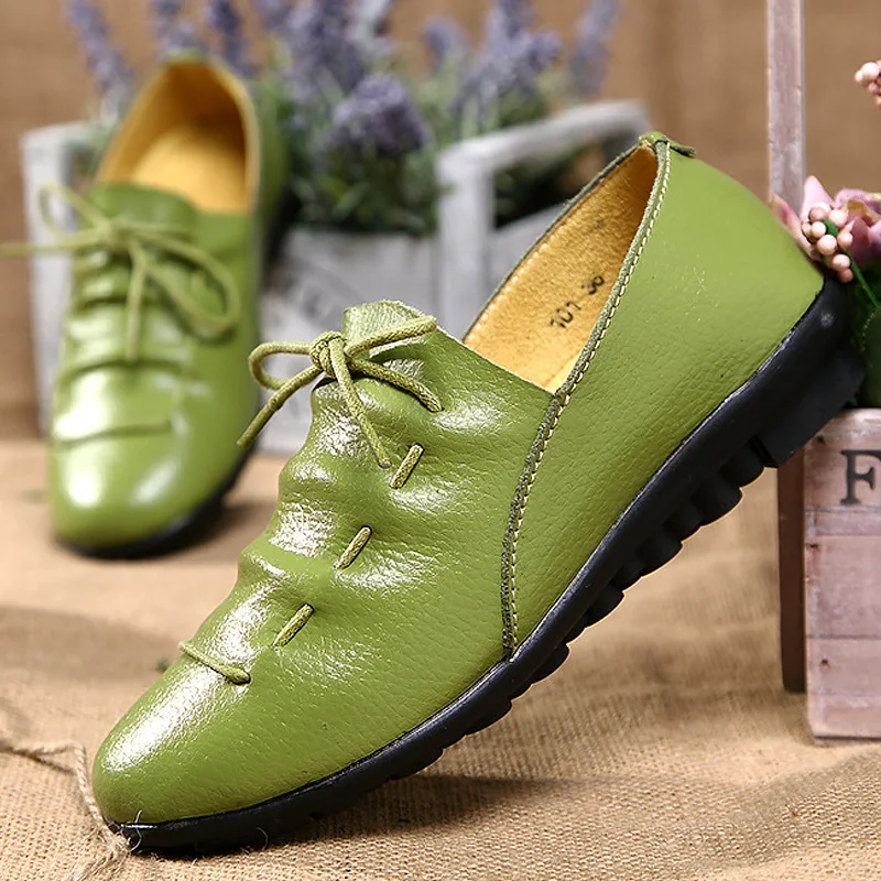 

Dress shoes woman party ladies flats plated genuine leather basic female shoes lace-up spring/autumn shoes size 35-41