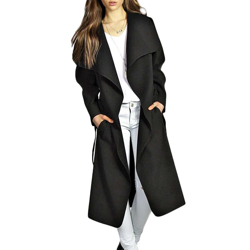 

Women's Trench Coat Sash Solid Color Sheath Trench Coat