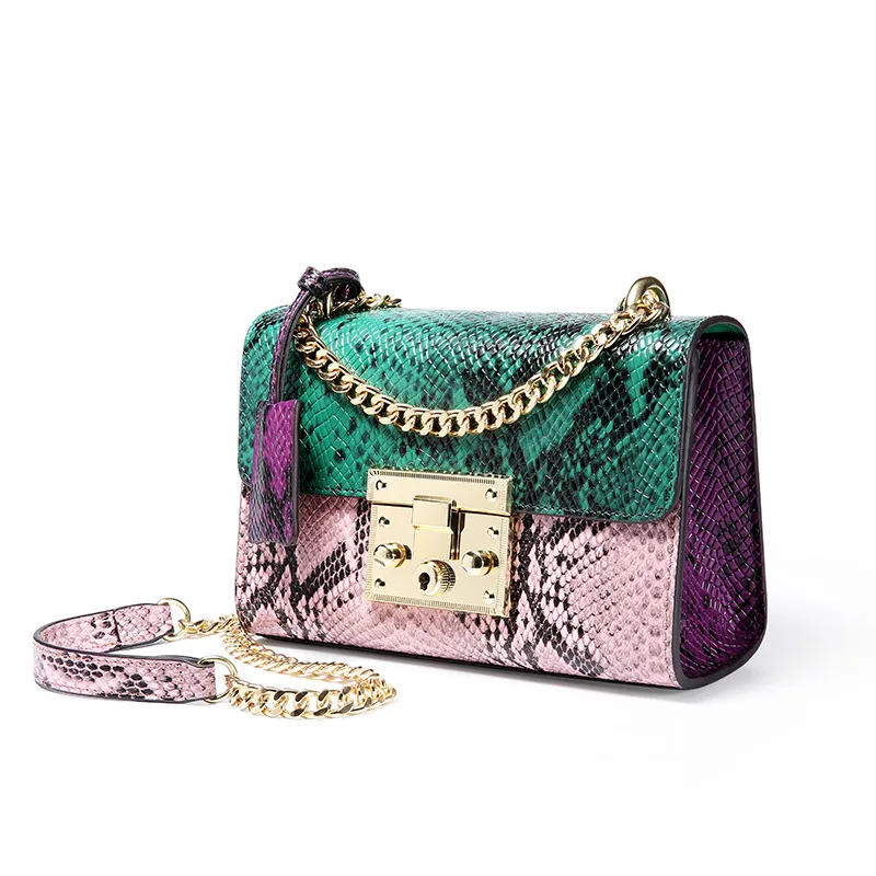 

2017 New Spring &Summer Serpentine Pattern Cow leather Cross-body bag chain Fashion Women Shoulder Messenger Bags