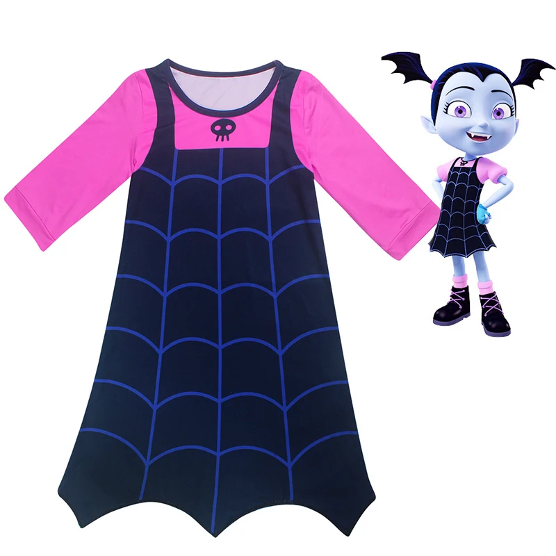 New Wearing a wig Summer Trolls Dress Christmas Costumes For Girls Lace Mesh Clothing Children Vampirina necklace 10 Years | Детская