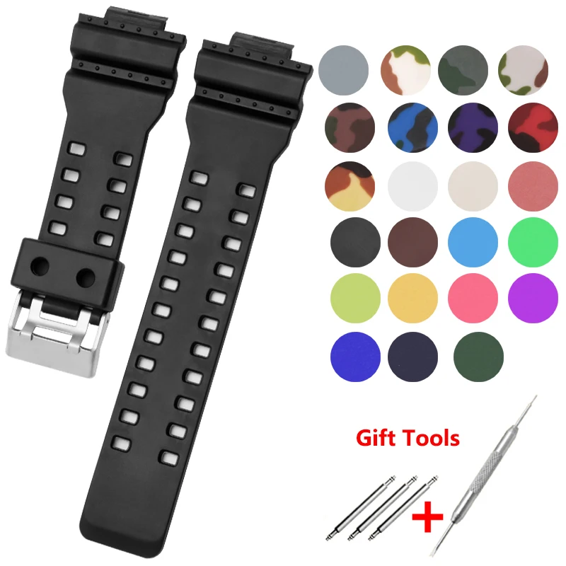 

PEIYI Camouflage multicolor Silicone Strap 16mm Convex interface Waterproof Wristband Replace For GA-110 100 150 GLS-8900 GD-120