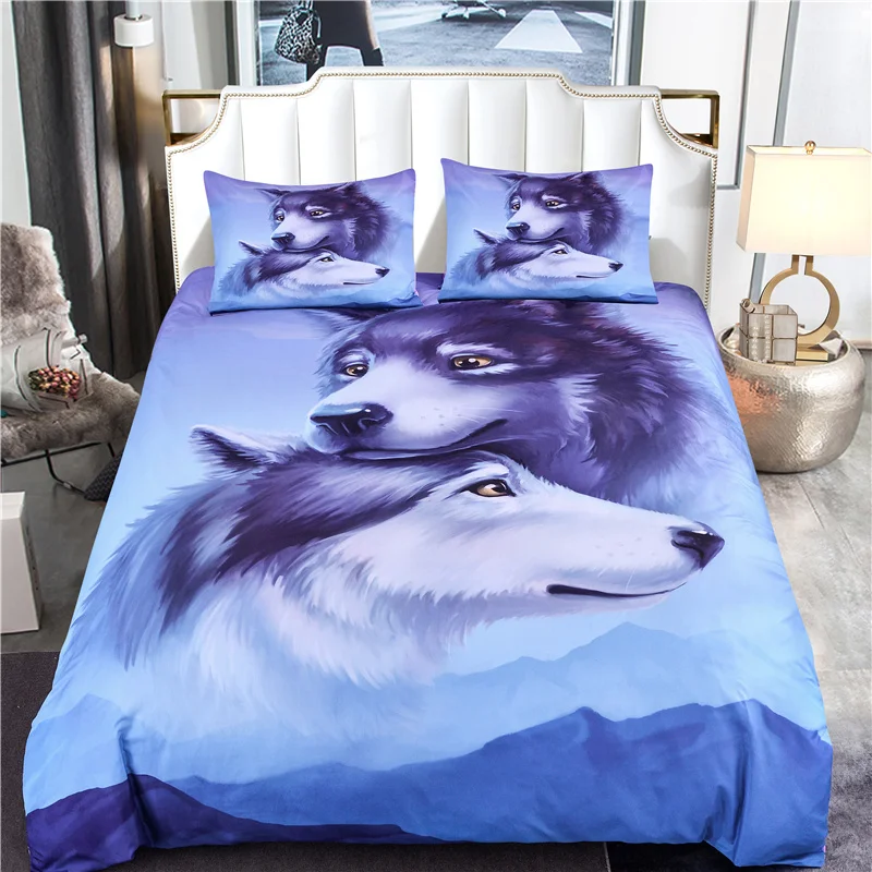 

Boniu Lifelike Animal Pattern Duvet Cover Set with Pillow Covers 3d Wolf with Moon Bedding Set AU/US/EU/UK Twin Size Bed Set