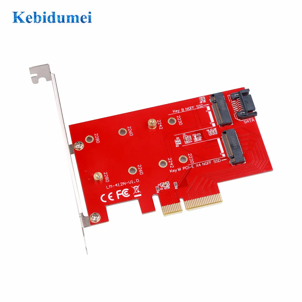 Kebidumei M2 NGFF для PCIE X4 адаптер Поддержка PCI Express 3,0 2230 2242 2260 2280 Размеры M ключ и ключ SATA Порты и разъёмы карты расширения