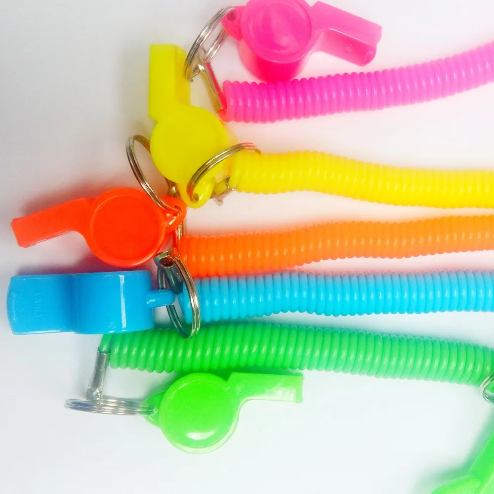 Whistle with Spiral Wrist Coil swivel clip snap Hook 22g   