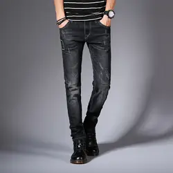 Для мужчин рваные джинсы 2019 Новая Мода High Street Хип Хоп узкие прямые джинсовые штаны для стрейч лоскутное черные
