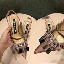 Обувь ручной работы новые европейские и американские шелковые туфли с острым носком на высоком тонком каблуке сандалии baotou дамские