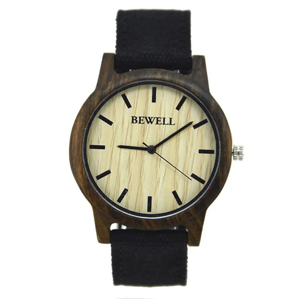 

BEWELL Men Wooden Quartz Watch with Canvas Watchband Waterproof Fashionable Wristwatch Ornament Gift