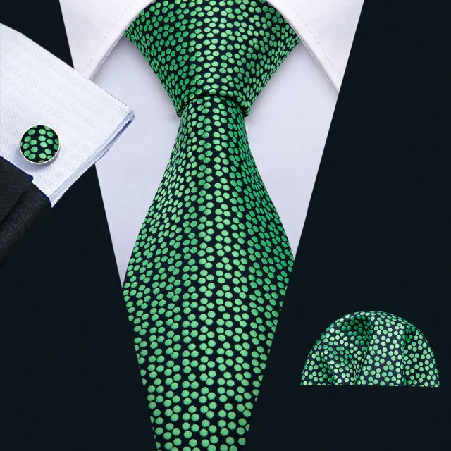 Barry.Wang Designer Green Dot Wedding Tie Set 100 Silk Fashion Neck