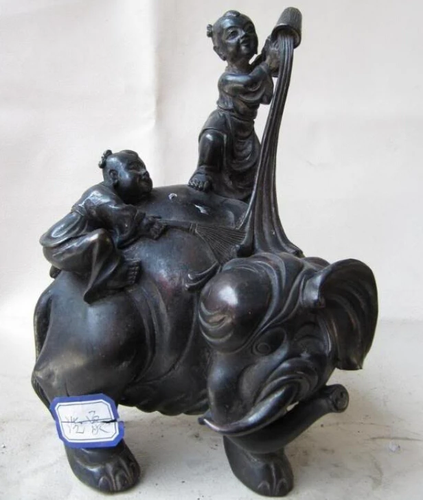 

wholesale factory China Pure Copper Bronze Feng Shui Two Boys bathe cleansing elephant God Statue