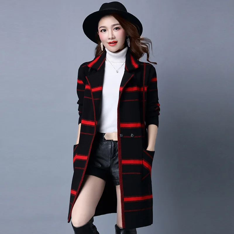2018 New Autumn Winter Long Sleeve Knitted Plaid Cardigans Female Tricot Tops High Quality Long Cardigan Women Sweater Outwear 2018 New Autumn Winter Long Sleeve Knitted Plaid Cardigans Female Tricot Tops High Quality Long Cardigan Women Sweater Outwear