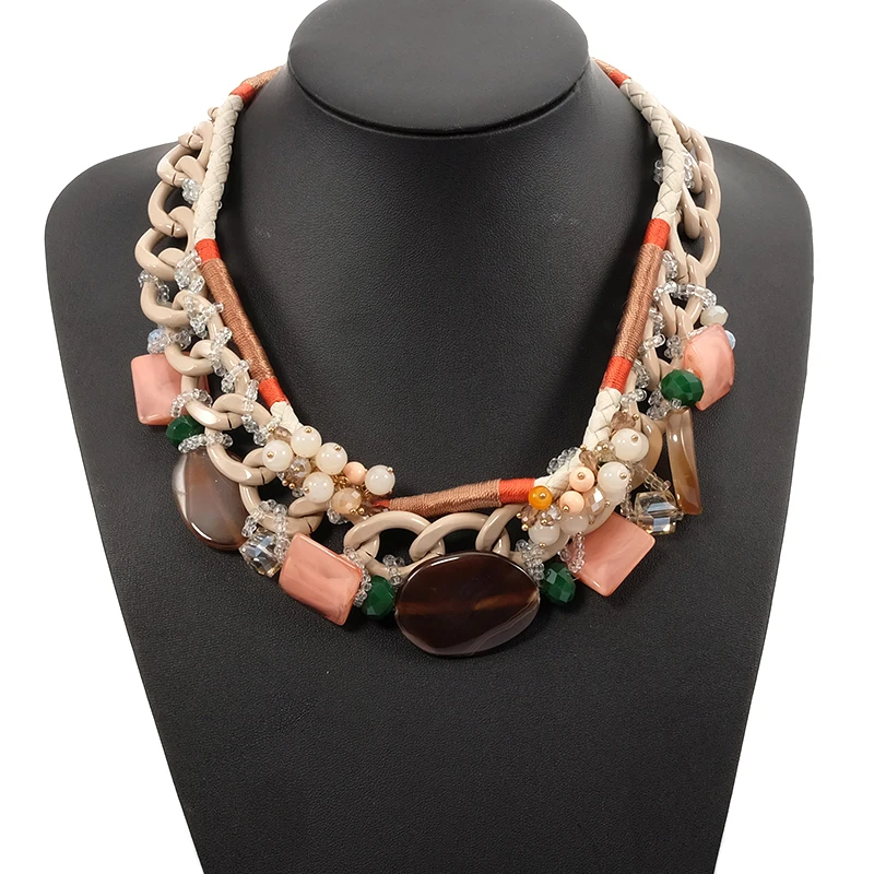 

BeUrSelf Crystal Necklace Metal Chain Leather Collar Statement Beaded Necklace for Women Ethnic Fashion Jewelry Dropshipping