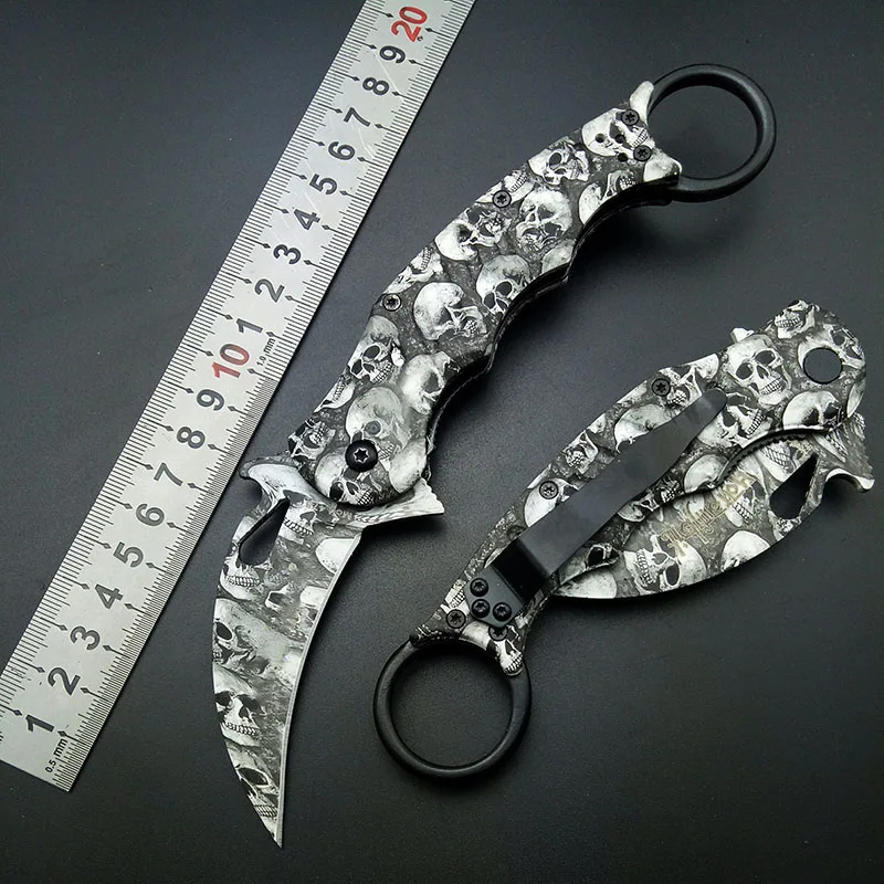 Голова черепа с покрытием Karambits тактический нож 440 нержавеющая клинок в форме