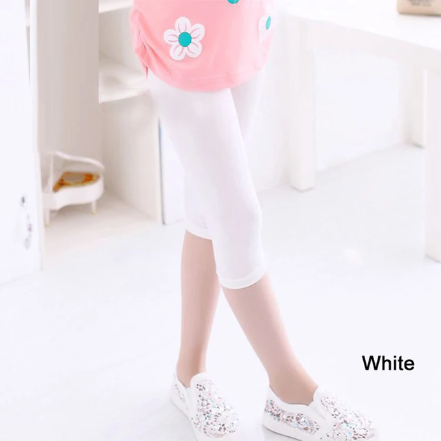 3-10years Girls Knee Length Kid Fifth Pants Candy Color Children Cropped Clothing Spring-Summer All-matches Bottoms Leggings white