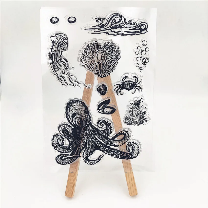 

New Retro Octopus Crab Clear Stamp Rubber Transparent Silicone Seal for DIY Scrapbooking Photo Album Decorative Template Crafts