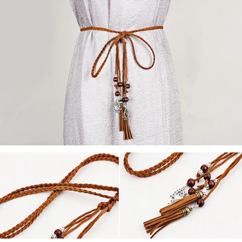 

New Ladies Belts Fashion National Style Braided Tassel Tie Strap Waist Chain Women's Waistband Dress Accessories