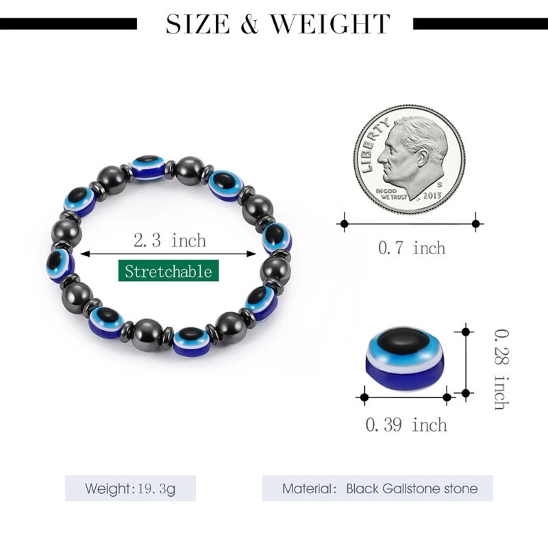 JAVRICK Magnetic Bracelet Blue Evil Eye Hematite Stone Therapy Health Care Bangle Unisex Health Care Energy Bracelet Jewelry