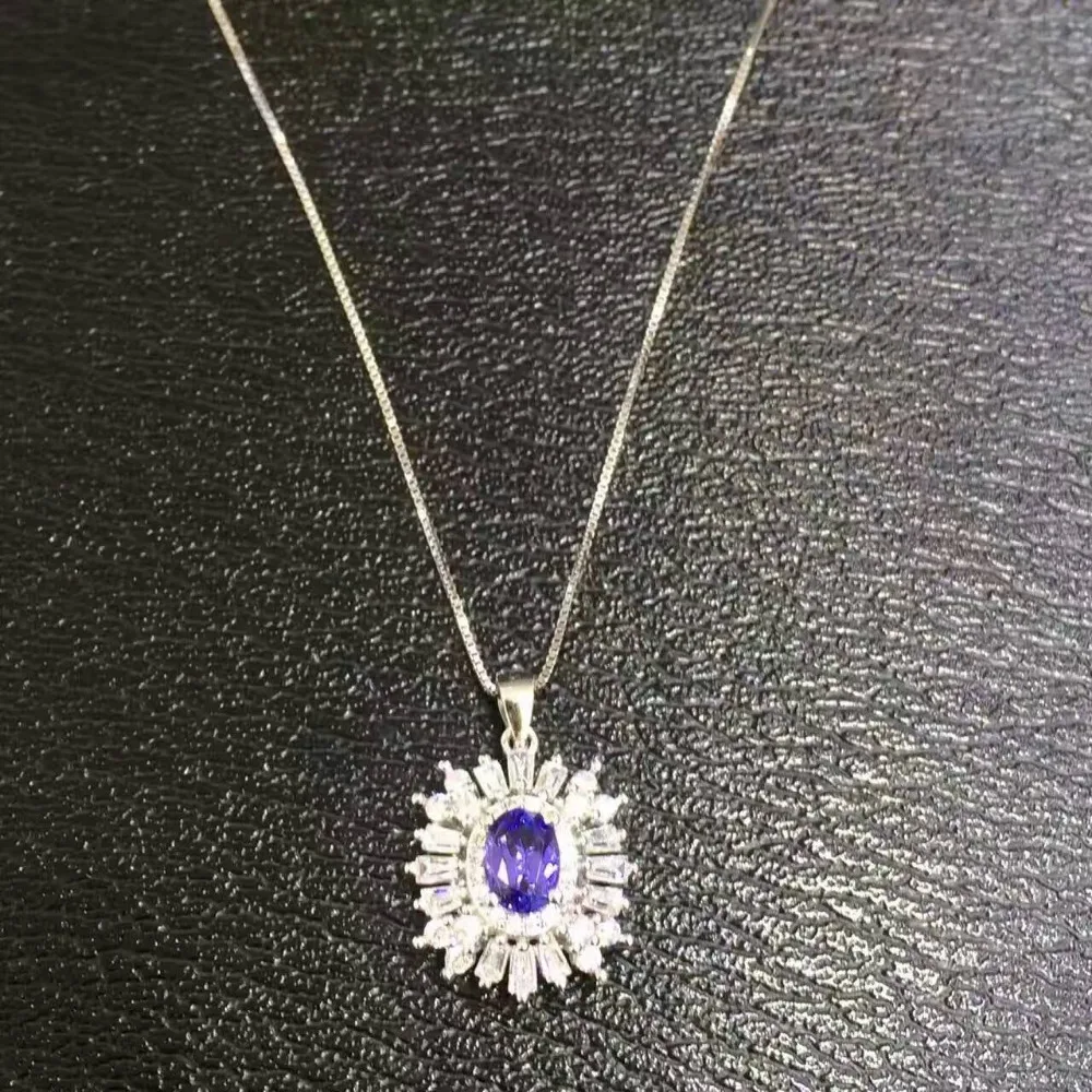 

Natural blue tanzanite pendant S925 silver Natural gemstone Pendant Necklace Elegant round Popular women girl party gift jewelry