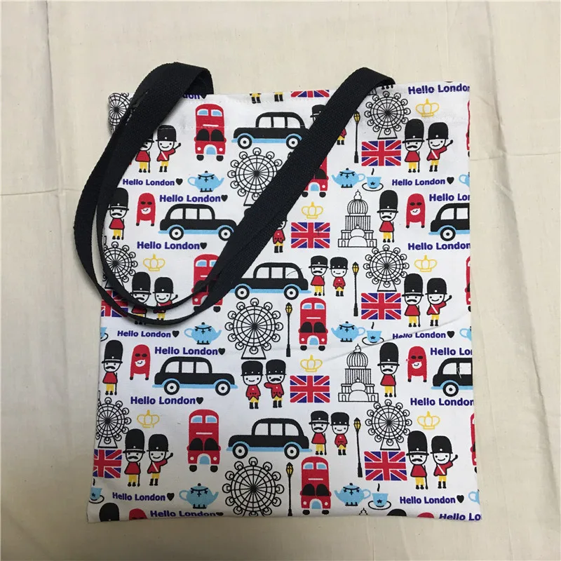 

YILE Cotton Canvas Eco Shopping Tote Shoulder Bag Hello London Union Jack Guard Car 8417a