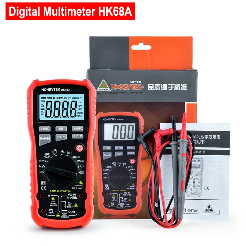 

HONEYTEK HK68A LCD digital multimeter for voltage resistance multimeter capacitance meter Diode transistor tester Auto Power off