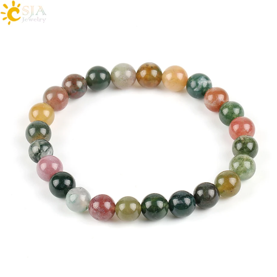 

CSJA Summer Casual Natural Stone Beads Bracelets Unique Nature Agat Onyx Strand Bracelet Hand Wrap Women & Men Jewelry P059