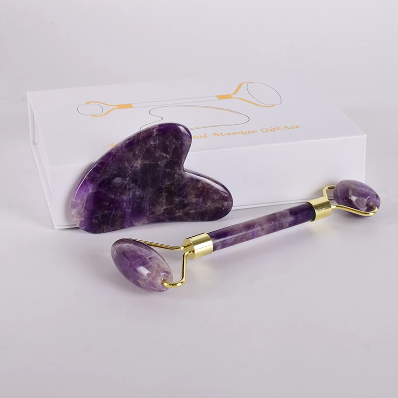 Natural Amethyst Jade Roller Cellulite Massage Slimming Face Massager Lifting Facial Roller Stone Wrinkle Removal Beauty Device