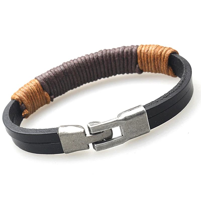 

Stainless Steel Genuine Leather Mens Women Bracelets Lock Key Bracelet Chain Bracelets Bangles for Male Fashion Jewelry SL062