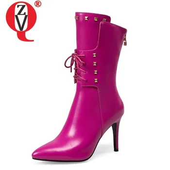 

ZVQ woman shoes 2019 winter new fashion sexy high quality genuine leather mid calf boots outside super high heels ladies shoes