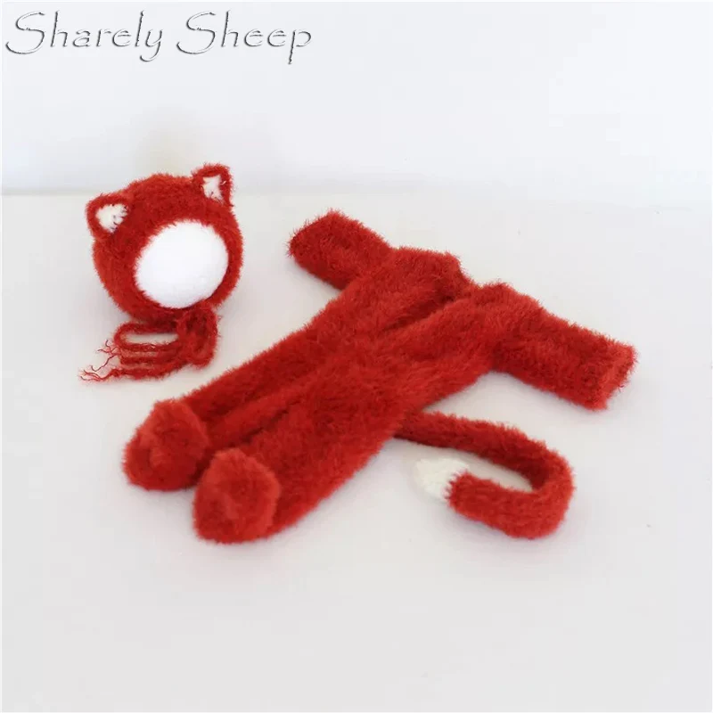 Handmade Newborn Onesie Sitter Photography Props Cartoon Animal Rompers Baby Boy Photo Shoot Posing Bear Hat+Footed Overall bebe