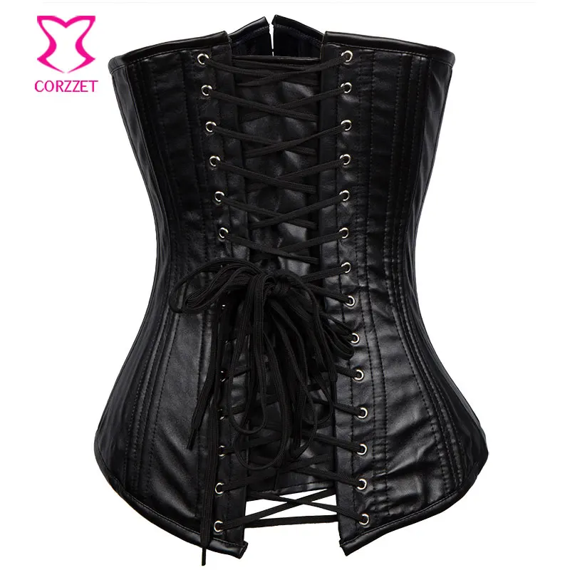 Gothic Black Leather 22 Steel Boned Long Waist Trainer Corset Underbust Corsetto Steampunk Corsets And Bustiers Sexy Corselet Gothic Black Leather 22 Steel Boned Long Waist Trainer Corset Underbust Corsetto Steampunk Corsets And Bustiers Sexy Corselet