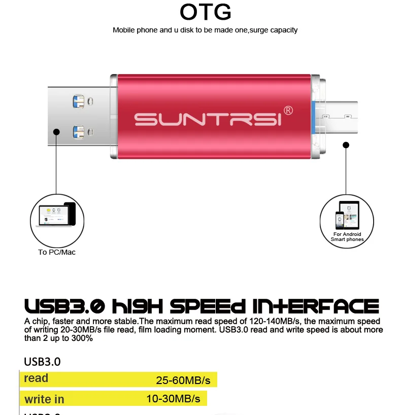 Suntrsi OTG флеш-накопитель 32 Гб металлический USB 3,0 высокоскоростной USB флеш-накопитель для смартфона Флешка 8 ГБ 16 ГБ USB флэш 64 Гб personaliza