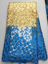 Schöne abendkleid material Französisch tüll stoff mit bunten stein, Afrikanische tüll mesh spitze in orange 5 yards/pc NX855-2