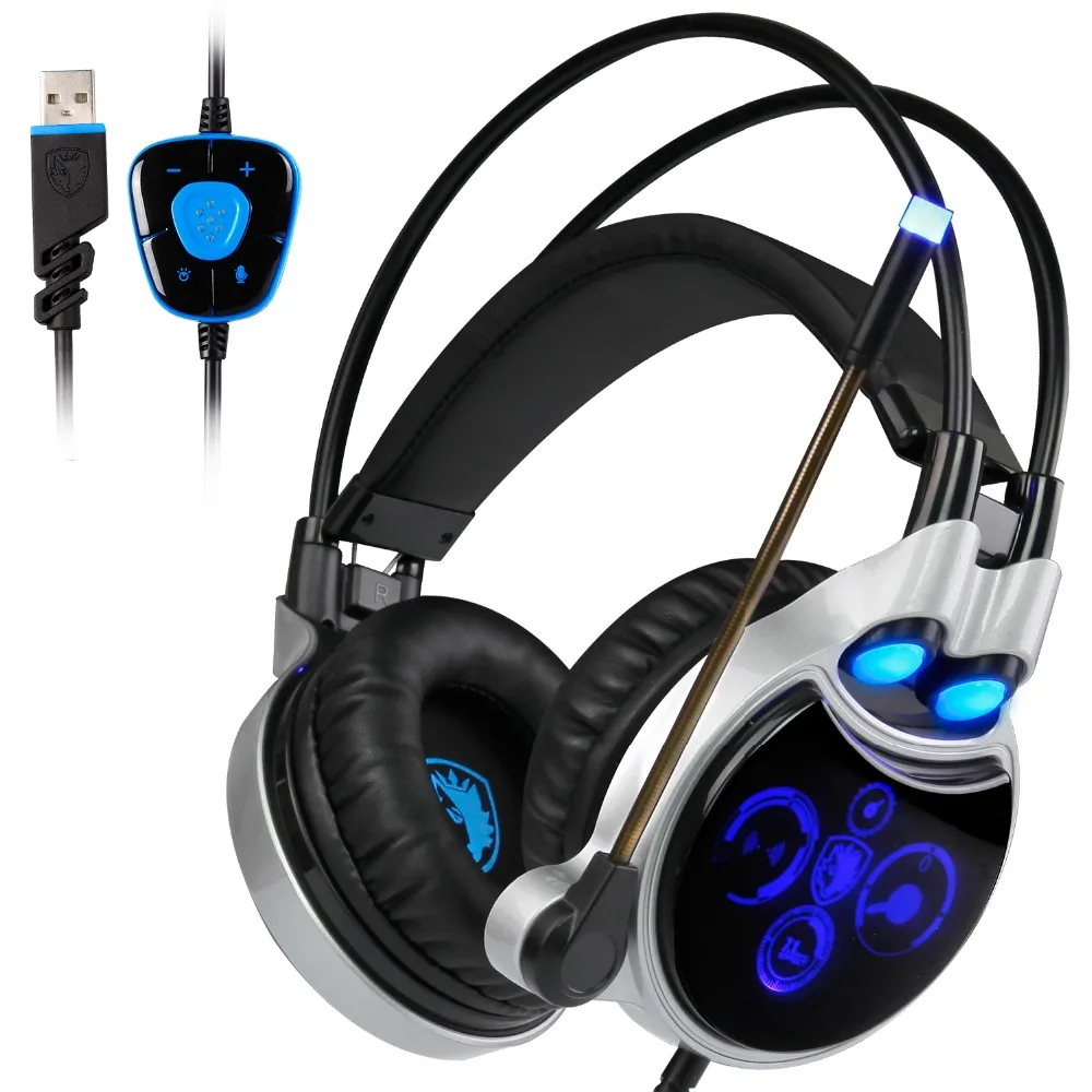 Sades R8 Gaming Headset повязка USB 7.1 Surround Sound проводной стерео наушники с микрофоном LED свет для портативных ПК игры