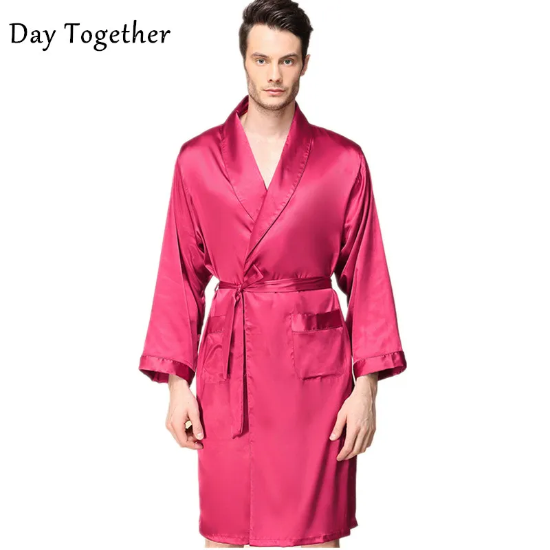 

Summer Men Robe Kimono Bathrobe Plus Size 5XL Satin Silk Long Sleeve Bath robe Male Nightgown Sleepwear Home Clothes