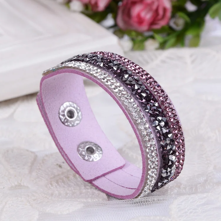 Модные многорядные бархатные кожаные браслеты, панк браслет с кристаллами и стразами, браслет чакра для женщин на день рождения Pulseras - Окраска металла: light purple
