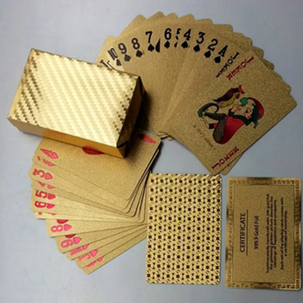 

One Deck Gold Foil Poker Euros Style Plastic Poker Playing Cards Waterproof Cards Good Price Gambling Board game Golden Magic