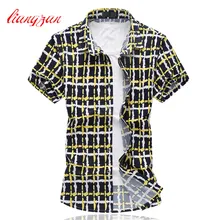 Мужская рубашка, брендовая Новая летняя рубашка с коротким рукавом, плюс размер 5XL 6XL, приталенная Повседневная рубашка из мерсеризованного хлопка с принтом, F2189